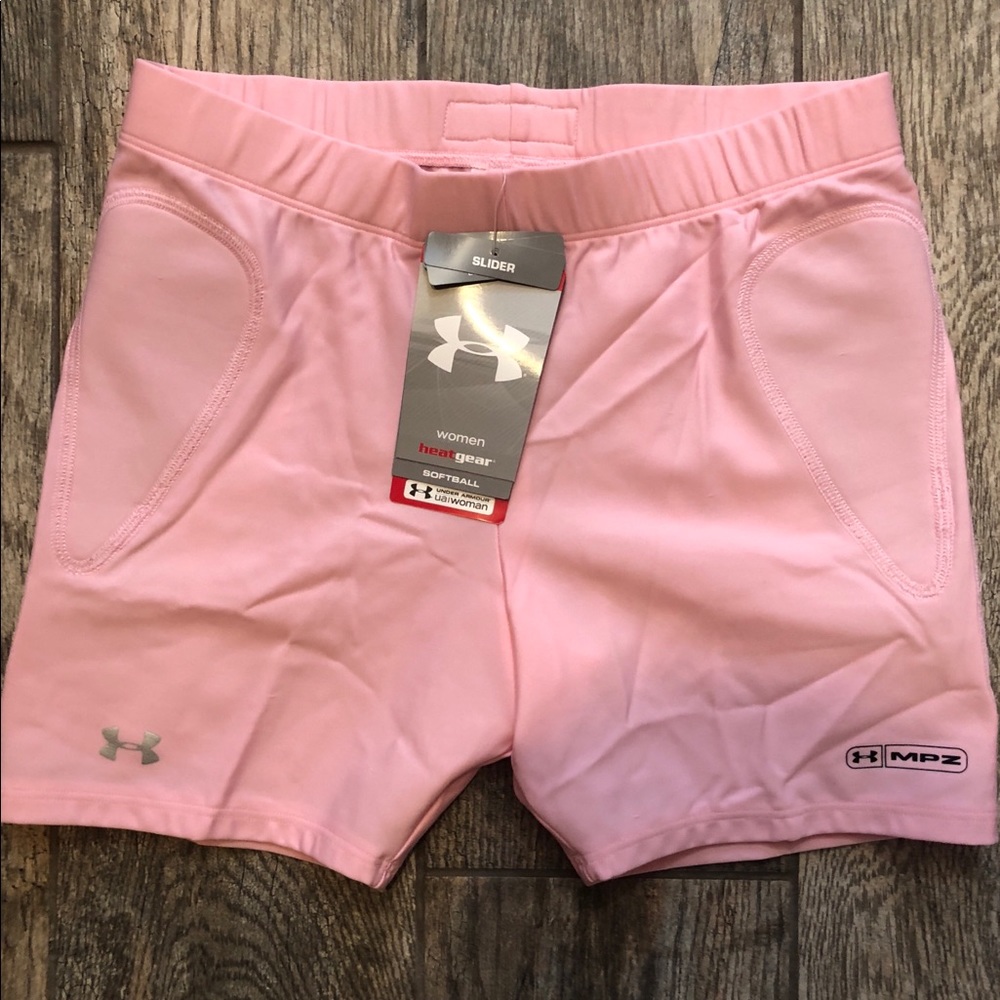 NWT Under Armour Women's Heat Gear Rundown Softball Sliding Shorts Pink Low Rise